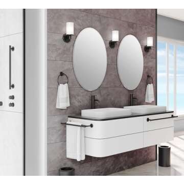 Gatco Modern Round Waste Basket and Toilet Brush Set, Matte Black- Stainless Steel Trash Can with Removable Lid, Leakproof, 3 Gallon Capacity for Bathroom, Bedroom, Kitchen, or Office