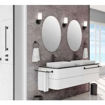 Gatco Modern Round Waste Basket and Toilet Brush Set, Matte Black- Stainless Steel Trash Can with Removable Lid, Leakproof, 3 Gallon Capacity for Bathroom, Bedroom, Kitchen, or Office