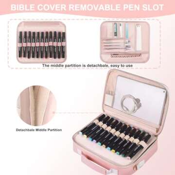 FCQQYWZ Leather Bible Cover Case for Women, Large Chenille Letter Bible Carrying Case with Shoulder Strap, Church Bible Tote Bag for Woman Teen Gril, Bible Holder for Bible Study Accessories-Pink