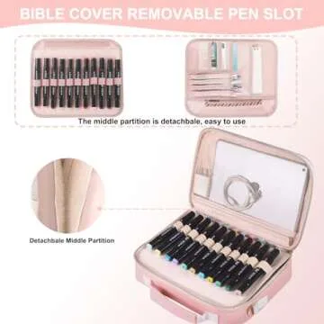 FCQQYWZ Leather Bible Cover Case for Women, Large Chenille Letter Bible Carrying Case with Shoulder Strap, Church Bible Tote Bag for Woman Teen Gril, Bible Holder for Bible Study Accessories-Pink