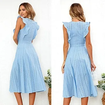 ECOWISH Elegant A-Line Midi Dress for Summer Events