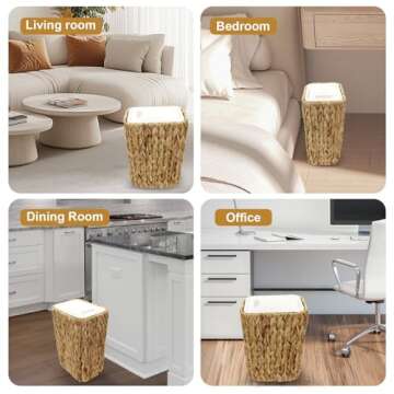 Oranwell Small Trash Can with Lid, 3 Gallon Slim Trash Garbage Can Narrow Rubbish Waste Bin Basket with Press Top, Compact Woven Wicker Wastebasket Wastepaper Basket for Bathroom Bedroom Office