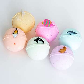 Kids Bath Bombs with Surprise Inside: Sea Animal Toys Inside, Great Bath Bombs Gift Set for Boys and Girls, Safe Ingredients Don’t Stain The Tub. Educational Learning Toys for 3 4 5 6 7 8 Years Old