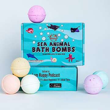 Kids Bath Bombs with Surprise Inside: Sea Animal Toys Inside, Great Bath Bombs Gift Set for Boys and Girls, Safe Ingredients Don’t Stain The Tub. Educational Learning Toys for 3 4 5 6 7 8 Years Old