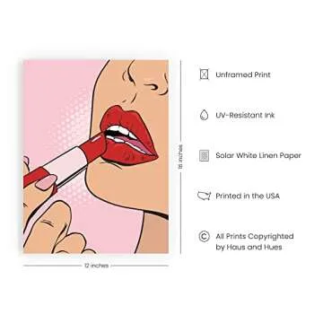 HAUS AND HUES Baddie Room Decor Lips Wall Art Preppy Room Decor, Pop Art Wall Decor, Trippy Poster, Pop Art Lipstick Pop Art Poster, Boss Lady Wall Art Pink Aesthetic Room Decor, UNFRAMED 12x16