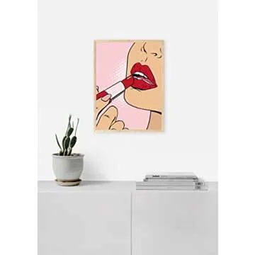 HAUS AND HUES Baddie Room Decor Lips Wall Art Preppy Room Decor, Pop Art Wall Decor, Trippy Poster, Pop Art Lipstick Pop Art Poster, Boss Lady Wall Art Pink Aesthetic Room Decor, UNFRAMED 12x16