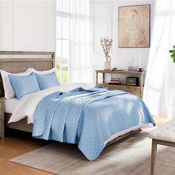 Exclusivo Mezcla Ultrasonic Reversible Full Queen Quilt Bedding Set with Pillow Shams, Lightweight Q...