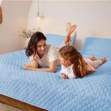 Exclusivo Mezcla Ultrasonic Reversible Full Queen Quilt Bedding Set with Pillow Shams, Lightweight Quilts Queen Size, Soft Bedspreads Bed Coverlets for All Seasons - (Sky Blue, 90"x96")