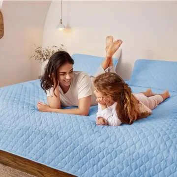 Exclusivo Mezcla Ultrasonic Reversible Full Queen Quilt Bedding Set with Pillow Shams, Lightweight Quilts Queen Size, Soft Bedspreads Bed Coverlets for All Seasons - (Sky Blue, 90"x96")