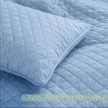 Exclusivo Mezcla Ultrasonic Reversible Full Queen Quilt Bedding Set with Pillow Shams, Lightweight Quilts Queen Size, Soft Bedspreads Bed Coverlets for All Seasons - (Sky Blue, 90"x96")