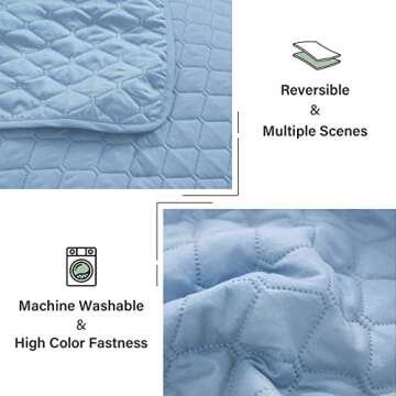 Exclusivo Mezcla Ultrasonic Reversible Full Queen Quilt Bedding Set with Pillow Shams, Lightweight Quilts Queen Size, Soft Bedspreads Bed Coverlets for All Seasons - (Sky Blue, 90"x96")