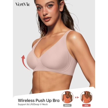 Vertvie Jelly Wireless Bras for Women Push Up Plunge Seamless T-Shirt Bras No Underwire Supportive F...