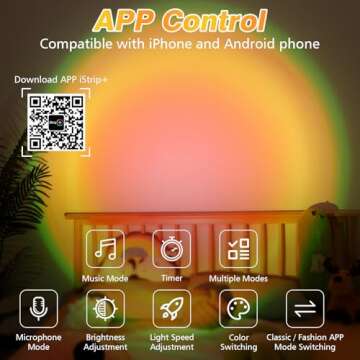 Streamlet Sunset Lamp with APP Control and Remote Control, Multicolor Colors Night Light for Living Room Decor, Bedroom, Holiday Decoration, Gift for Halloween, Christmas, Birthday, etc