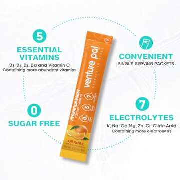 Venture Pal Sugar Free Electrolyte Powder Packets - Liquid Daily IV Drink Mix for Rapid Hydration & Party Recovery | 5 Vitamins & 7 Electrolytes| Keto Friendly | Non-GMO | Certified Vegan | 16 Sticks
