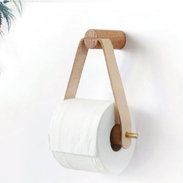 Stylish Wood and Leather Toilet Paper Holder for Modern Bathrooms