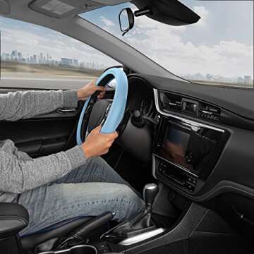 BDK Ultra Soft Blue Steering Wheel Cover, Unisex Car Accessories Non-Slip Comfy Soft Grip Faux Leather Auto Steering Wheel Cover for Cars Trucks Vans SUVs - Fits Standard 15" Inch Steering Wheels