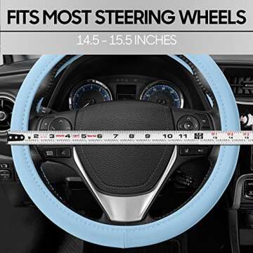 BDK Ultra Soft Blue Steering Wheel Cover, Unisex Car Accessories Non-Slip Comfy Soft Grip Faux Leather Auto Steering Wheel Cover for Cars Trucks Vans SUVs - Fits Standard 15" Inch Steering Wheels