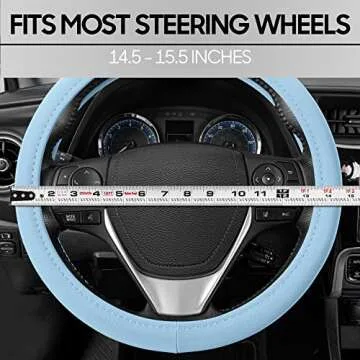 BDK Ultra Soft Blue Steering Wheel Cover, Unisex Car Accessories Non-Slip Comfy Soft Grip Faux Leather Auto Steering Wheel Cover for Cars Trucks Vans SUVs - Fits Standard 15" Inch Steering Wheels