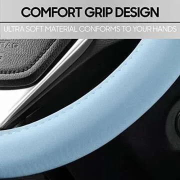 BDK Ultra Soft Blue Steering Wheel Cover, Unisex Car Accessories Non-Slip Comfy Soft Grip Faux Leather Auto Steering Wheel Cover for Cars Trucks Vans SUVs - Fits Standard 15" Inch Steering Wheels