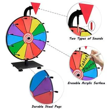 Hooomyai 12 Inch Heavy Duty Spinning Prize Wheel - 12 Slots Color Tabletop Roulette Spinner of Fortune Spin The with Dry Erase Marker and Eraser Win Game for Trade Show, Carnival