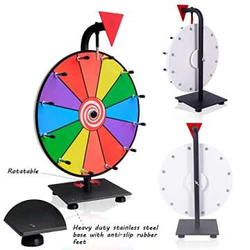 Hooomyai 12 Inch Heavy Duty Spinning Prize Wheel - 12 Slots Color Tabletop Roulette Spinner of Fortune Spin The with Dry Erase Marker and Eraser Win Game for Trade Show, Carnival