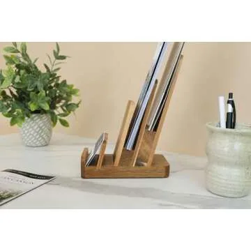 Brochure Holder - 4-Tier Acacia Wood Brochure Display Stand - Waterproof Flyer Stand w/Non-Slip Base - Handmade Flyer Holder for Flyer Display, Menu Holder, Pamphlet & Business Cards- [Pack of 1]