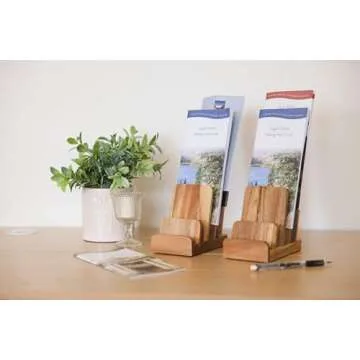 Brochure Holder - 4-Tier Acacia Wood Brochure Display Stand - Waterproof Flyer Stand w/Non-Slip Base - Handmade Flyer Holder for Flyer Display, Menu Holder, Pamphlet & Business Cards- [Pack of 1]