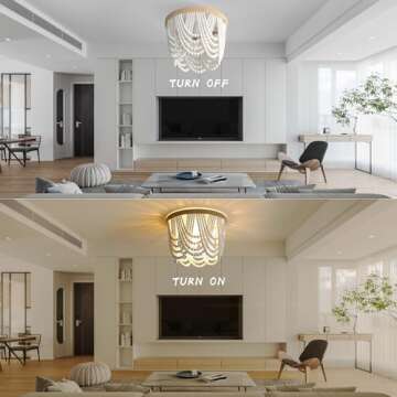 RyaHQ Bohemian Lighting Bohemian Chandelier Handmade Beaded Chandelier Bohemian Lighting Ceiling Beaded Lighting 3 Light Wood Bead Chandelier Nursery Lighting Bedroom Chandelier (White)