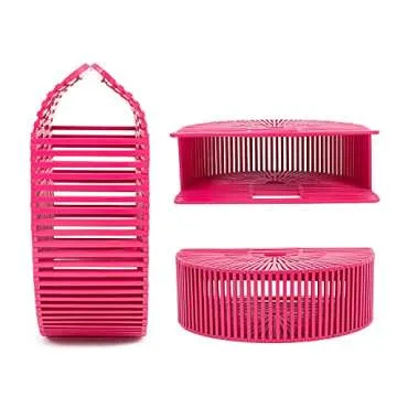 RULER TRUTH Women's Bamboo Handbag Small Straw Purses and Handbags Handmade Woven Tote Bag for Summer Beach Pink Red