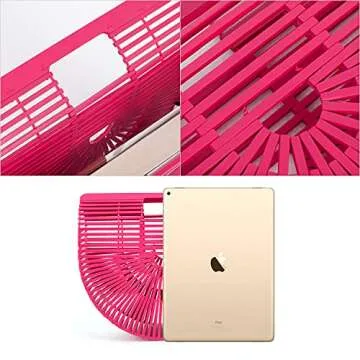 RULER TRUTH Women's Bamboo Handbag Small Straw Purses and Handbags Handmade Woven Tote Bag for Summer Beach Pink Red