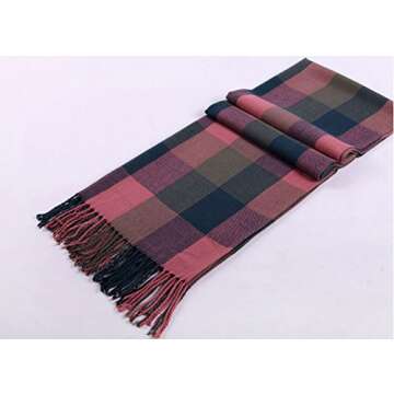 Wander Agio Women's Fashion Long Shawl Big Grid Winter Warm Lattice Large Scarf Red Black Green