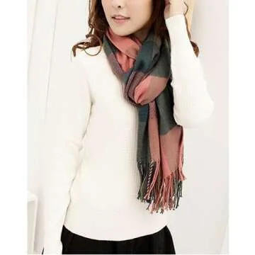 Wander Agio Women's Fashion Long Shawl Lattice Scarf Red Black Green