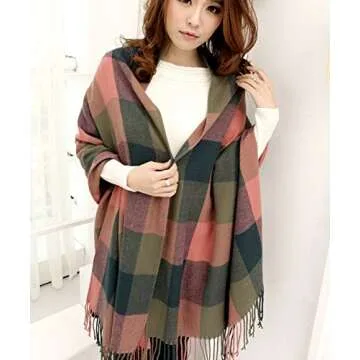 Wander Agio Women's Fashion Long Shawl Lattice Scarf Red Black Green