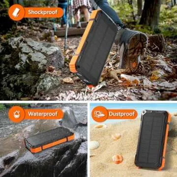 Solar Charger Power Bank,36000mAh Portable Wireless Charger with USB-C in/Output,15W Fast Charging External Battery Pack Built in 4 Cables,Three Inputs Phone Portable Charger (Black-Orange, 36000mAh)