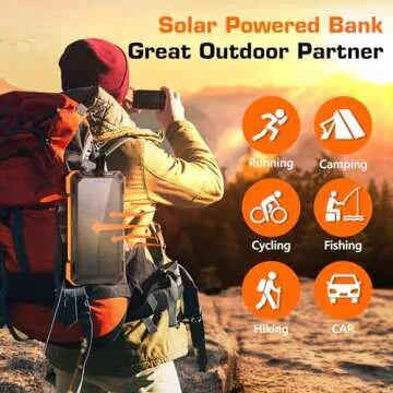 Solar Charger Power Bank,36000mAh Portable Wireless Charger with USB-C in/Output,15W Fast Charging External Battery Pack Built in 4 Cables,Three Inputs Phone Portable Charger (Black-Orange, 36000mAh)