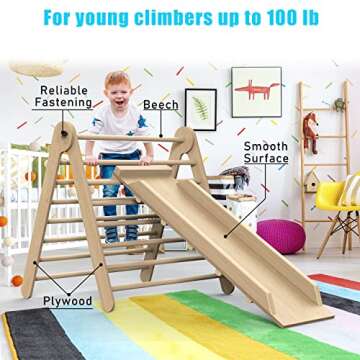 Baoniu Triangle Climbing Toys, Stable Climbing Toys for Toddlers with Climbing and Sliding Ramps, 2 in 1 Foldable Wooden Activity Triangle Climber, Safety Indoor Kids Climbing Toys for Toddlers