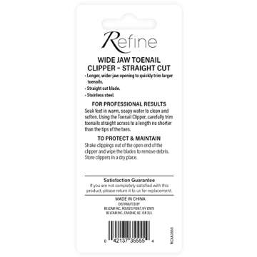 REFINE Wide Jaw Straight Cut Toenail Clipper, Stainless Steel, 2 Count