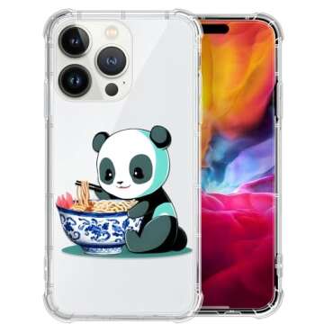 CARLOCA Compatible with iPhone 12 Pro Max Case for Girl,Clear with Panda Eats Noodles Pattern Design...