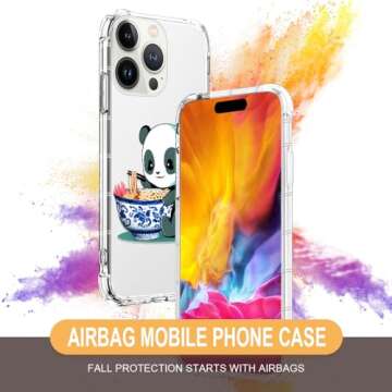 CARLOCA Compatible with iPhone 12 Pro Max Case for Girl,Clear with Panda Eats Noodles Pattern Design Plastic Shockproof TPU Bumper Protective Case for iPhone 12 Pro Max