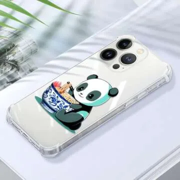 CARLOCA Compatible with iPhone 12 Pro Max Case for Girl,Clear with Panda Eats Noodles Pattern Design Plastic Shockproof TPU Bumper Protective Case for iPhone 12 Pro Max