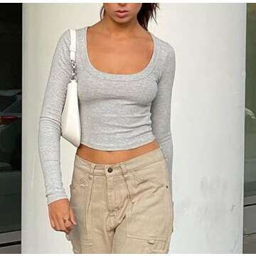 Stylish Square Neck Long Sleeve Crop Top for Women
