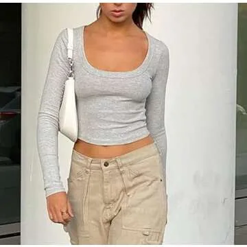 Stylish Square Neck Long Sleeve Crop Top for Women