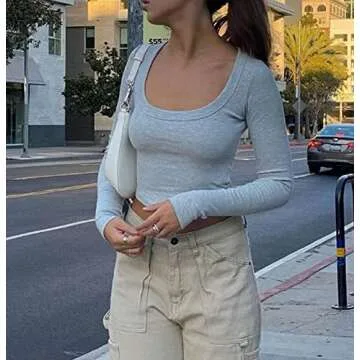 Stylish Square Neck Long Sleeve Crop Top for Women