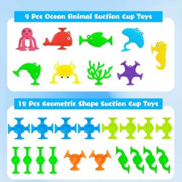 HYSZXUS Bath Toys - 27 PCS Suction Cup Toys Bathtub Toys Shower Toys for Kids Ages 4-8,Sensory Toys for 3 4 5 6 7 Year Old Boys Girls,Mold Free Bath Toys Travel Toys Window Toys Silicone Sucker Toys