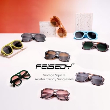 Trendy FEISEDY Vintage Pilot Sunglasses with UV400 Protection