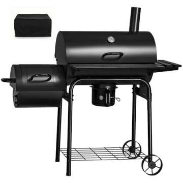 Flamaker Grill Outdoor Charcoal Grills with Side Oven & Thermometer Offset Smoker