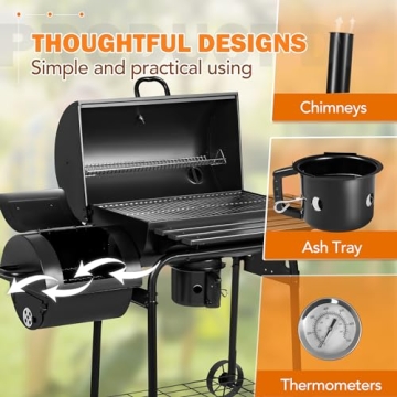Flamaker Outdoor Charcoal Grill with Side Oven & Thermometer