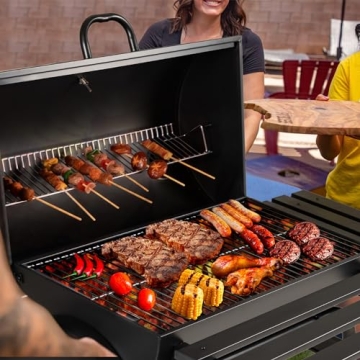 Flamaker Outdoor Charcoal Grill with Side Oven & Thermometer