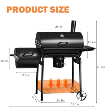 Flamaker Outdoor Charcoal Grill with Side Oven & Thermometer