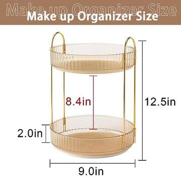shuang qing Rotating Makeup Organizer for Vanity 2 Tier, High-Capacity Skincare Clear Make Up Storag...